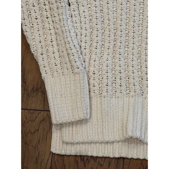 Aerie Women's Cream Cable Knit Quarter Zip Mock Neck Sweater Medium - Picture 3 of 8